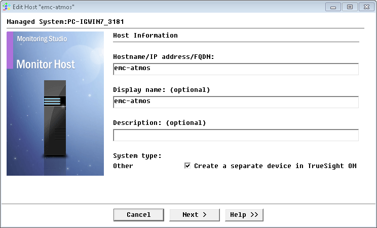 Specifying the hostname or IP address of the EMC Atmos storage device to be monitored